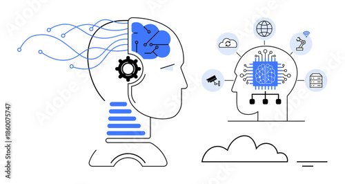 Artificial intelligence concept. Artificial intelligence integrates human-thumbs up cognition with technological systems for machine learning and data processing. Artificial intelligence applications
