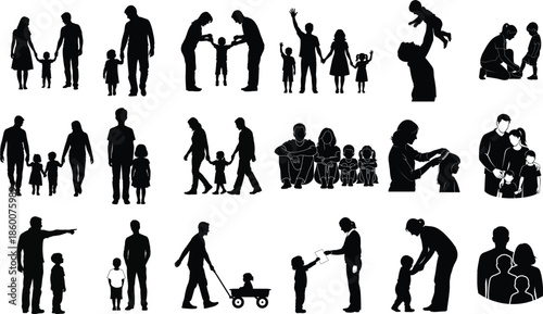 Collection of diverse human silhouettes in various poses and activities