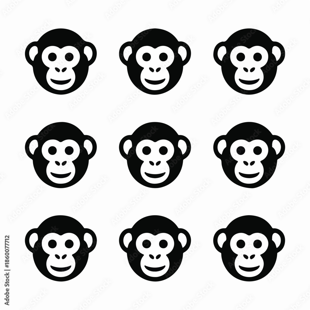 Obraz premium Minimalist Monkey Head Icon Set