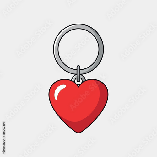 Red Heart Keychain Illustration, Romantic Love Symbol Accessory for Keys, Isolated Vector Icon on Light Background