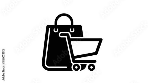 Shopping bags and trolley illustration on a white background