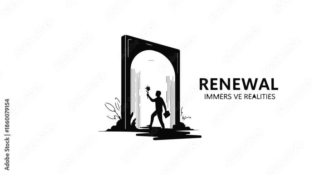 Fototapeta premium Silhouette of a person stepping through a glowing archway into a new reality