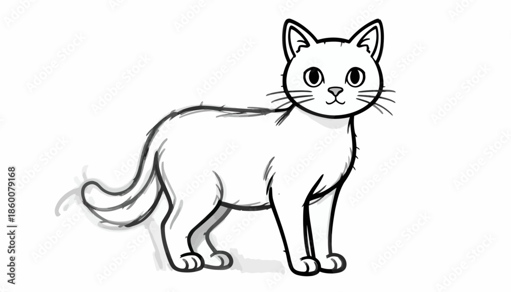 Obraz premium A cute cartoon cat standing on a plain background with a happy expression