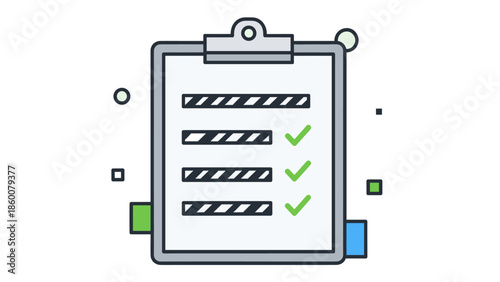 A checklist on a clipboard with green ticks indicating completed tasks in a simple illustration style