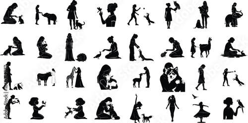 Alphabet silhouette characters and animals illustration