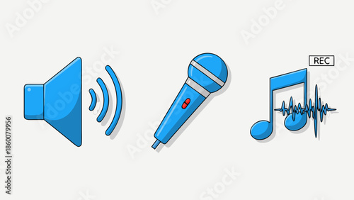 Audio and music icons representing sound, recording, and musical expression