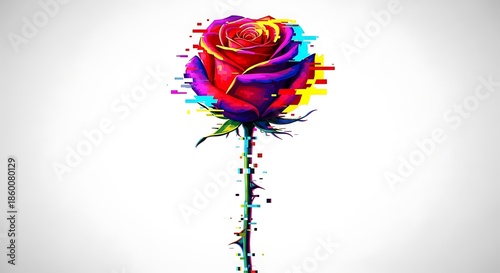 Vibrant Paint Splatter Rose on White Background.