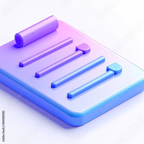 3D rendered, isometric view of a checklist with a purple and blue gradient