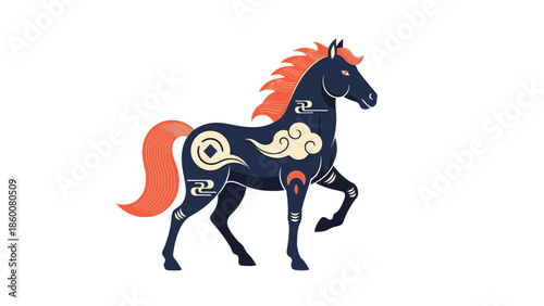 Illustration of a Fire Horse, a Chinese Zodiac Animal, with orange mane and tail, against a clean white background, symbolizing the Chinese New Year 2026.