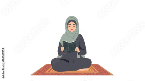 Muslim Woman Reading Quran During Ramadan Flat Vector