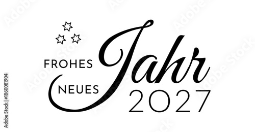 Frohes Neues Jahr 2027 - deutscher Kartentext mit Sternen für Neujahrskarte, schwarz, Text Wolke Vektor Illustration