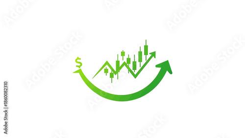 Green financial chart with upward trend arrow and dollar sign symbolizing growth and profit