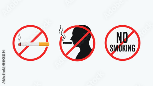 Multiple 'no smoking' signs illustrating the prohibition of tobacco use and protecting public health
