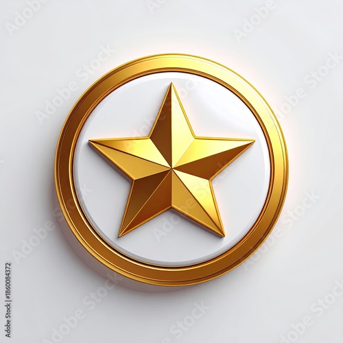Golden star inside a white circle with a gold ring, on white background