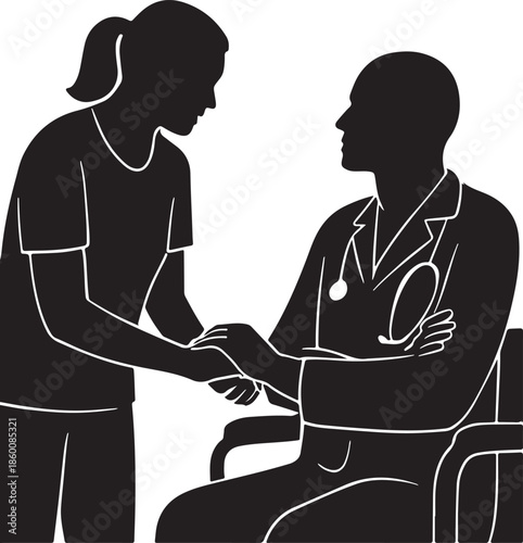 shillhoute of nurse give confidence to the pateint of cancer survivor