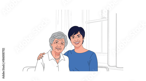Young woman assisting elderly lady