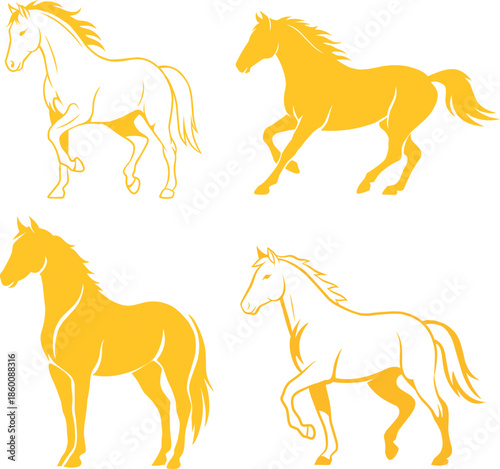 Golden Horse Silhouette Collection in Dynamic Poses