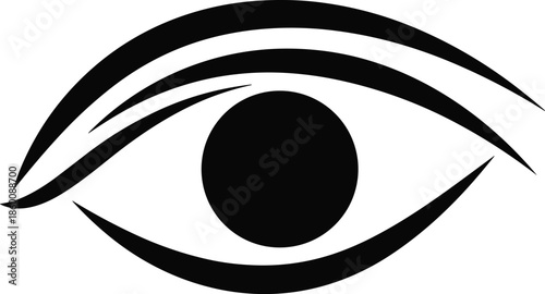 Human eye vector illustration, vision and optical health icon, black anatomical eyeball silhouette, isolated sight sensory graphic element, surveillance concept, look, view,