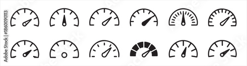 gauge icons speed meter dial indicators dashboard instruments and tachometer vector set