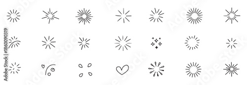 collection of hand drawn starbursts and sparkles, simple doodle elements and abstract shapes, decorative elements