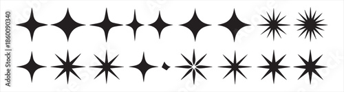 collection of star shapes and sparkle icons, pointed starbursts and shining elements, decorative graphic design