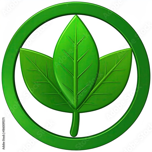 Stylized, vibrant green leaves arranged inside a circular frame