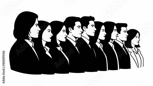 Group of Diverse People Standing Together in a Line.