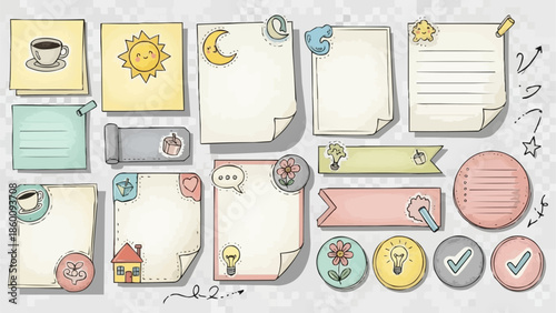 Hand drawn doodle elements for journaling and planning.