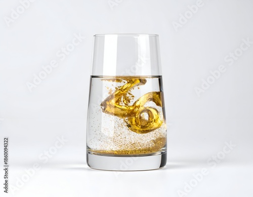 Glass of water with a swirling golden substance dissolving