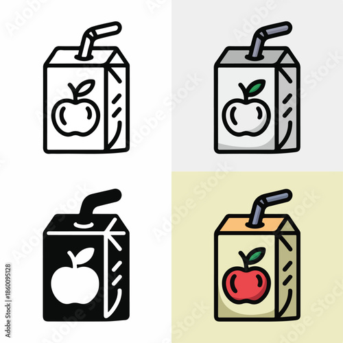 Apple Juice Carton Icon Set - Multiple Styles