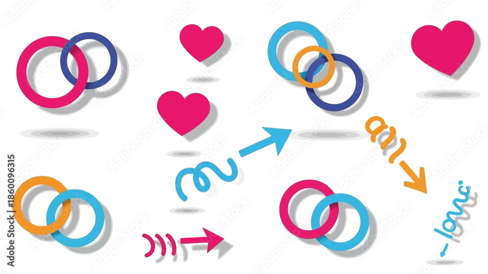 Fototapeta premium Vibrant interconnected rings and hearts symbolizing love and relationships