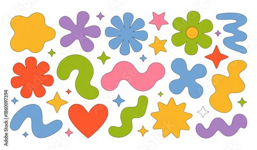 Flat abstract cute shapes sticker vector set isolated on white background