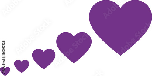 purple heart shapes growth concept, love symbol progression, romantic minimal background, charity donation idea, valentine design elements