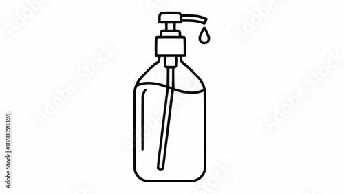 Hand sanitizer bottle with pump dispenser and drop.