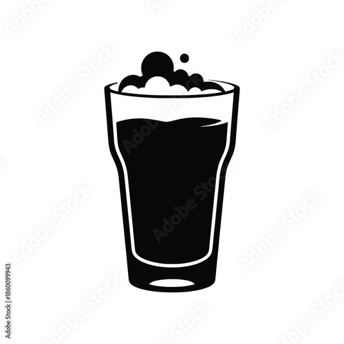 Stylized graphic silhouette of a refreshing frothy beverage in a classic pint glass, perfect for menu designs