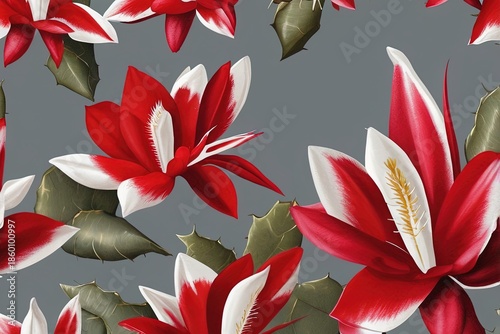 Wallpaper Mural Bright Red and White Christmas Cactus Flower Torontodigital.ca