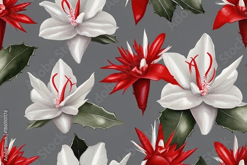 Wallpaper Mural Bright Red and White Christmas Cactus Flower Torontodigital.ca