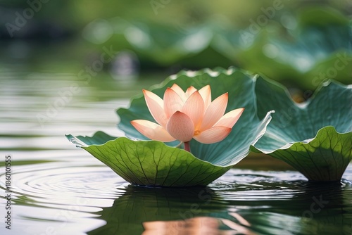 Wallpaper Mural Blurry image of a peach lotus leaf on water Torontodigital.ca