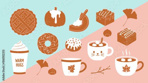 Assorted Coffee Cups and Pastries Illustration.