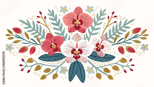 Vibrant orchid flowers in elegant floral arrangement