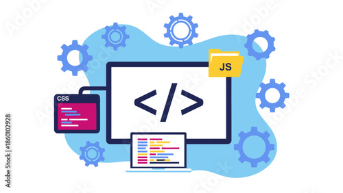 Web Development Coding on Computer Screen with JavaScript.