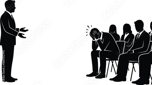 Bad presentation overwhelming audience member in business meeting vector silhouette