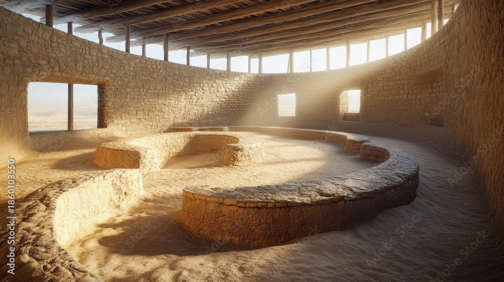 Fototapeta premium Ancient Puebloan Kiva: A Sunrise in Chaco Culture
