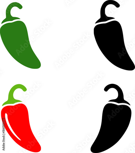 Icon, 4 jalapeno illustrations, silhouette, transparent background