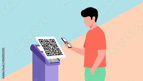 Man scanning QR code on a digital device with a smartphone.