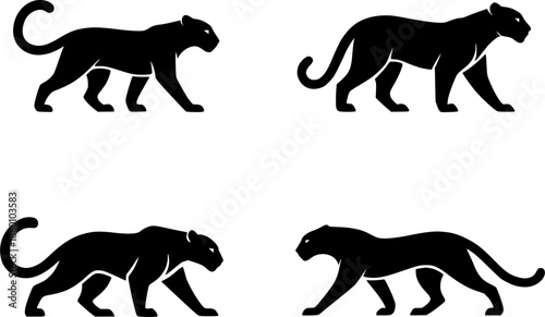Icon, 4 jaguar illustrations, silhouette, transparent background