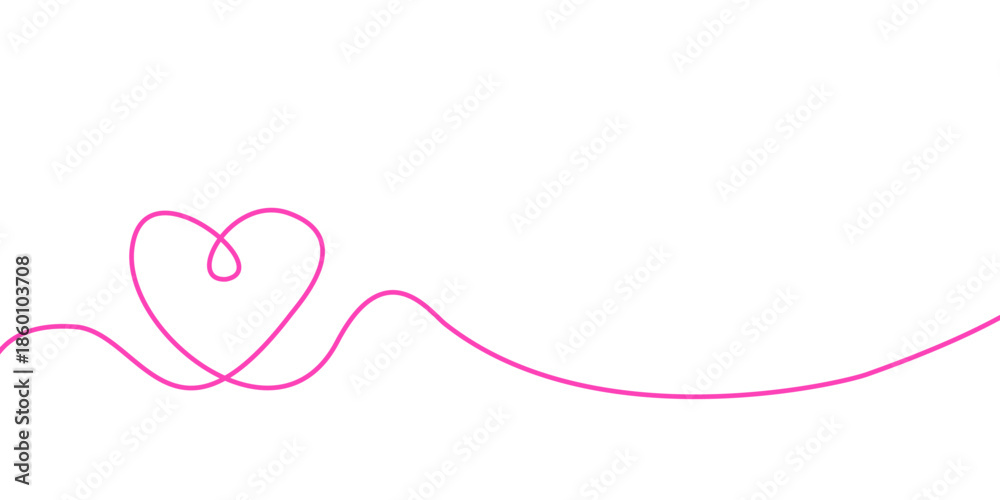 Fototapeta premium Pink heart line continuous stroke isolated on transparent background for romantic decoration wedding design and love graphics