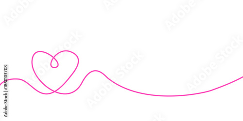 Pink heart line continuous stroke isolated on transparent background for romantic decoration wedding design and love graphics