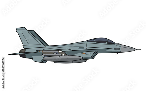 Modern military jet fighter aircraft vector illustration with grey camouflage design for aviation and defense projects.