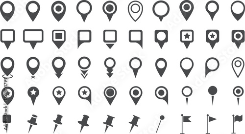 Set of Vector Black and Blue location pin icons. Map marker pointer symbols, GPS location. Navigation map, location navigation icon, geo location point